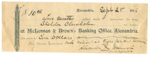 McLenna & Brown's Banking Office clipping from September 1886